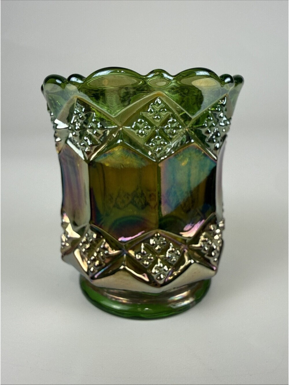 Imperial Green Carnival Glass 3 In 1 Three in One Toothpick Holder Vintage